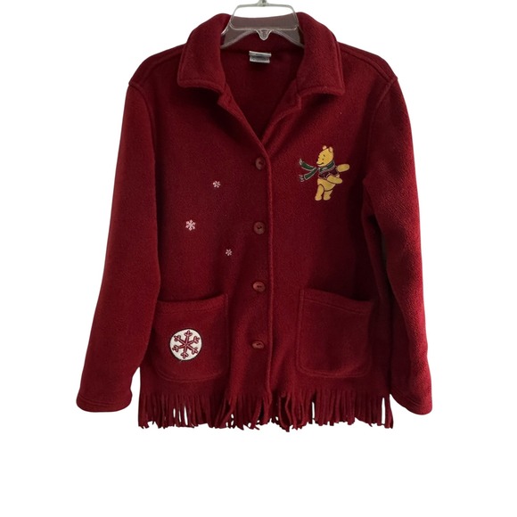 Disney Store Winnie The Pooh Fleece Jacket Red Holiday Winter Small - Picture 1 of 8